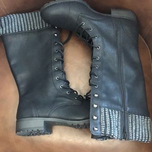 Black Faux leather lace up combat boots